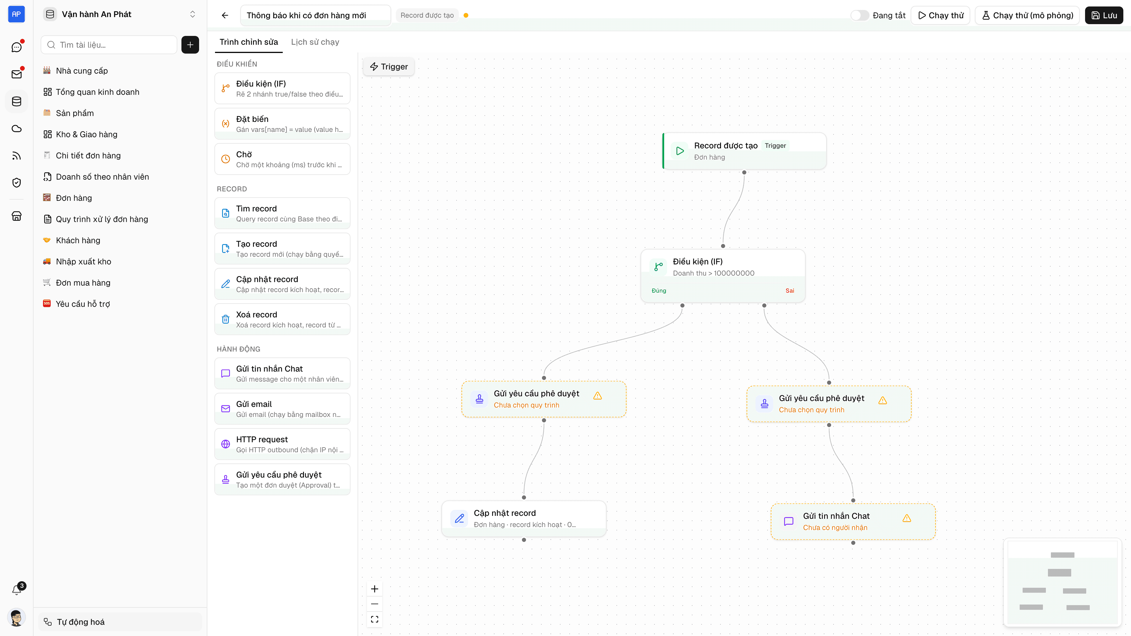 Canvas automation với nhiều node đã kết nối