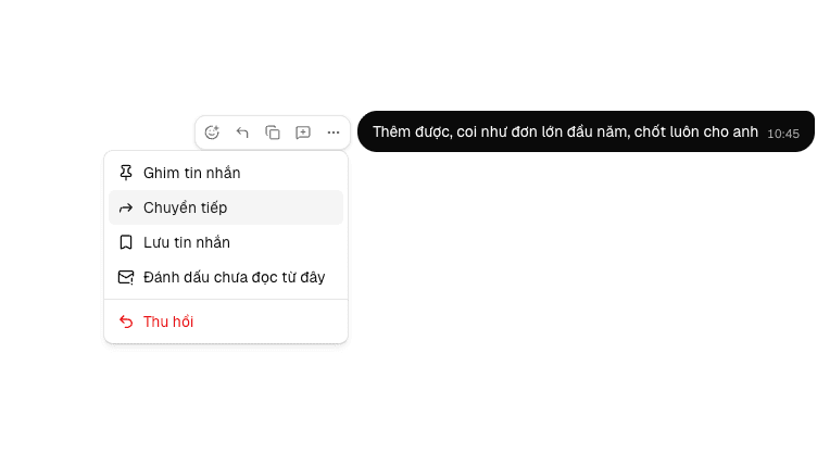 Menu hành động tin nhắn