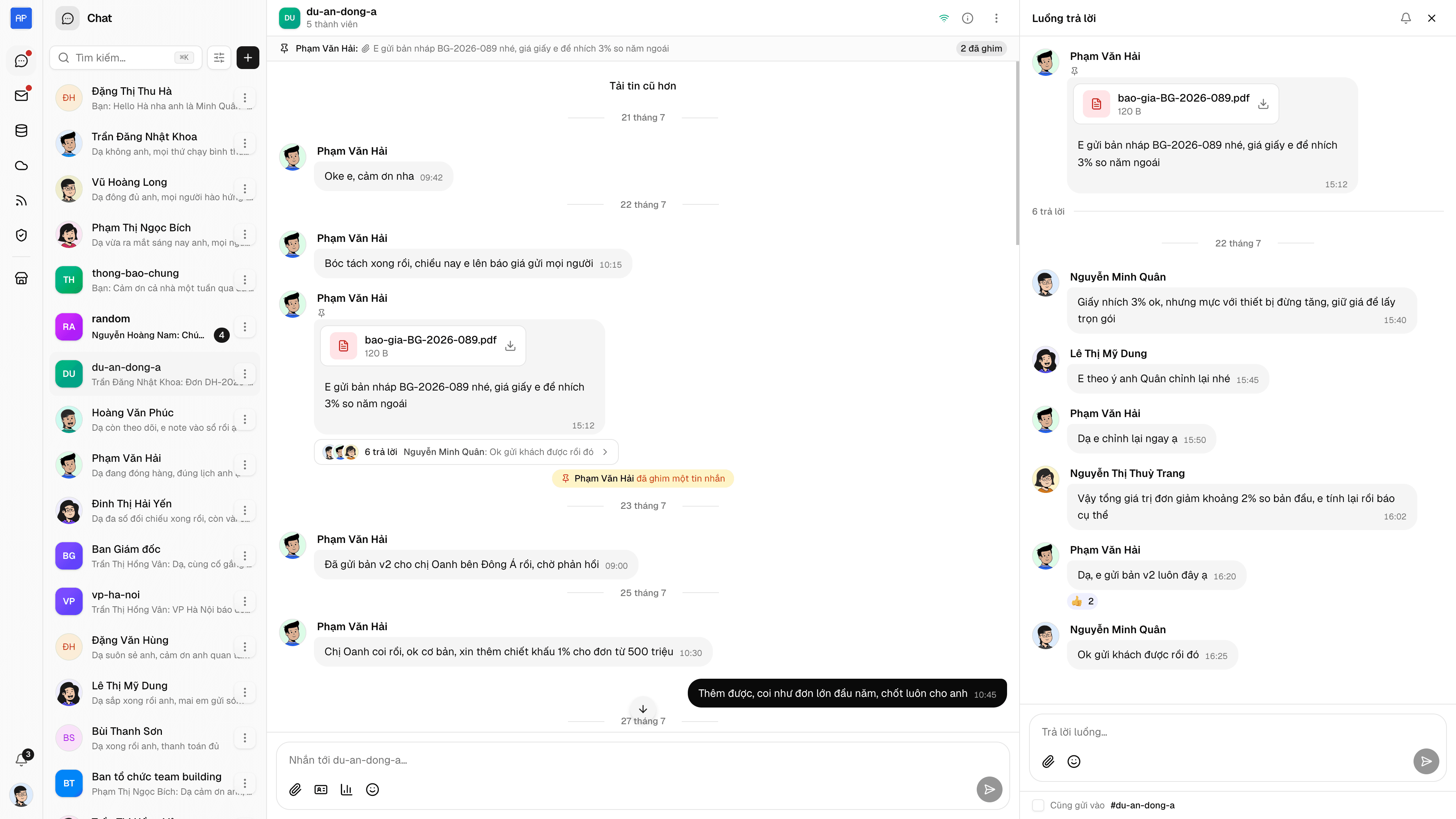 Trả lời trong thread