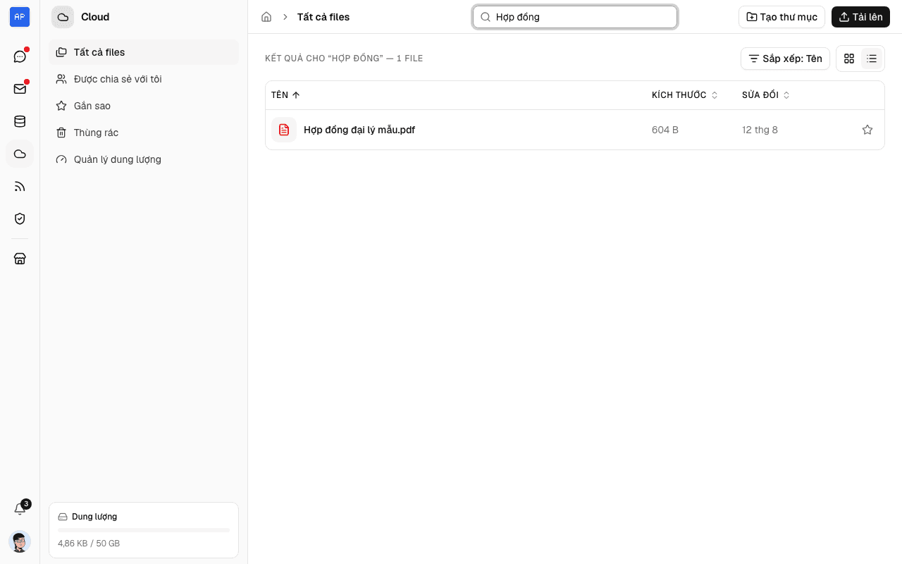 Tìm kiếm file trong Cloud