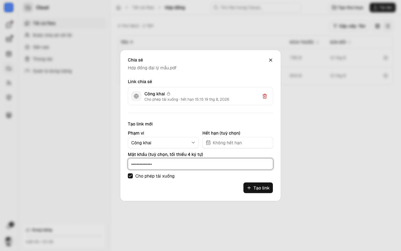 Tuỳ chọn link chia sẻ