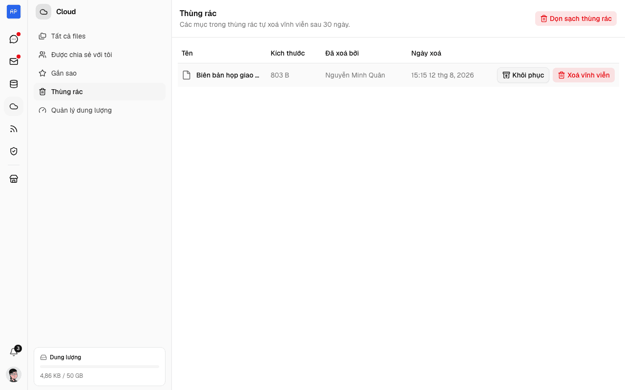 Khôi phục file từ Thùng rác