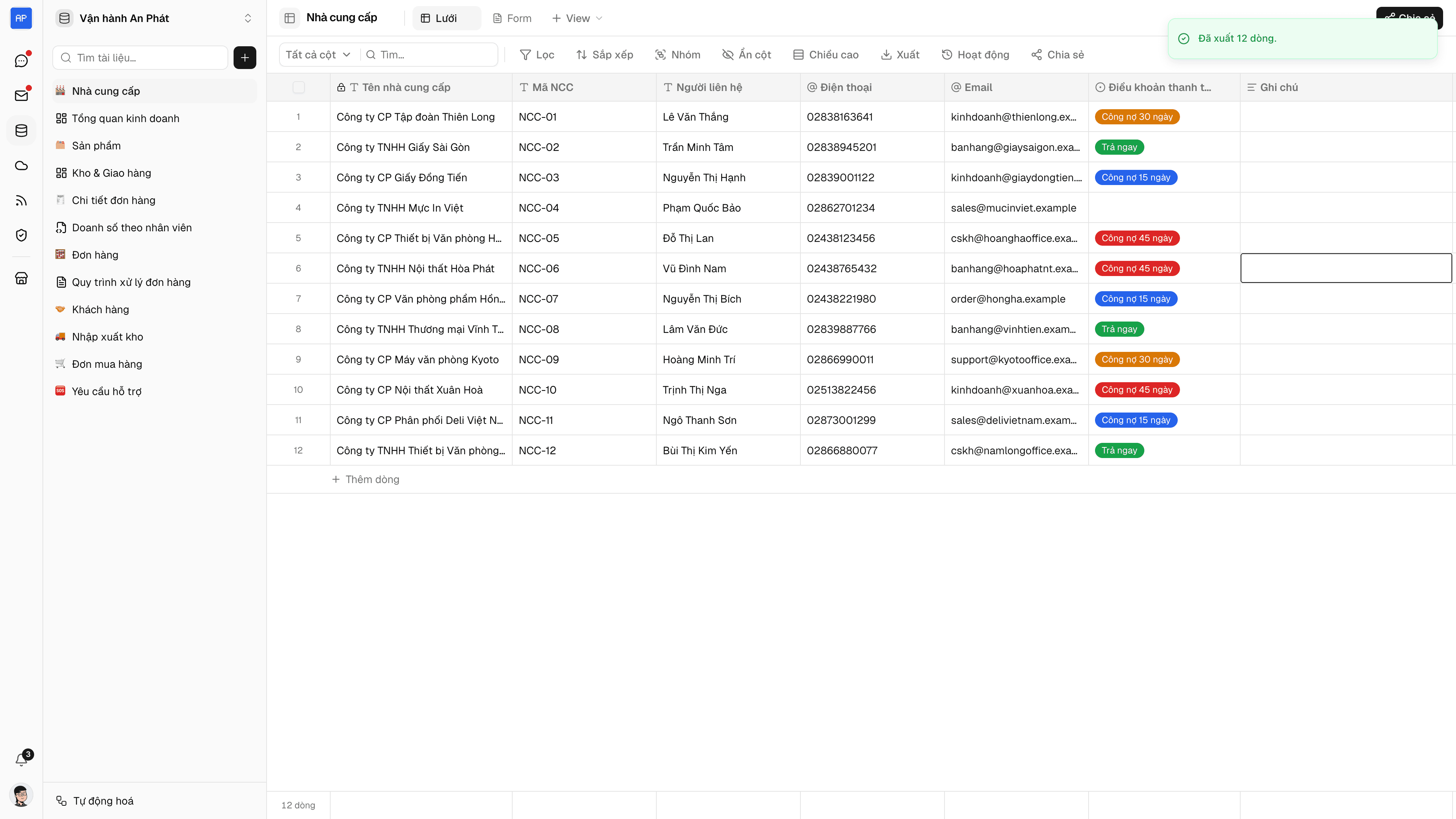 Nút Xuất dữ liệu ra CSV trên thanh công cụ