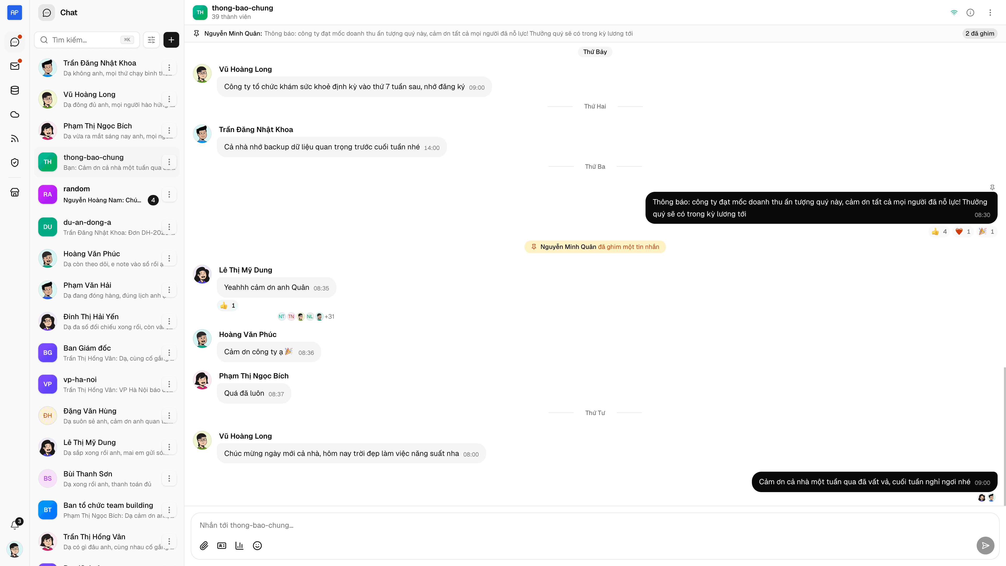 Màn hình Chat của Inforact